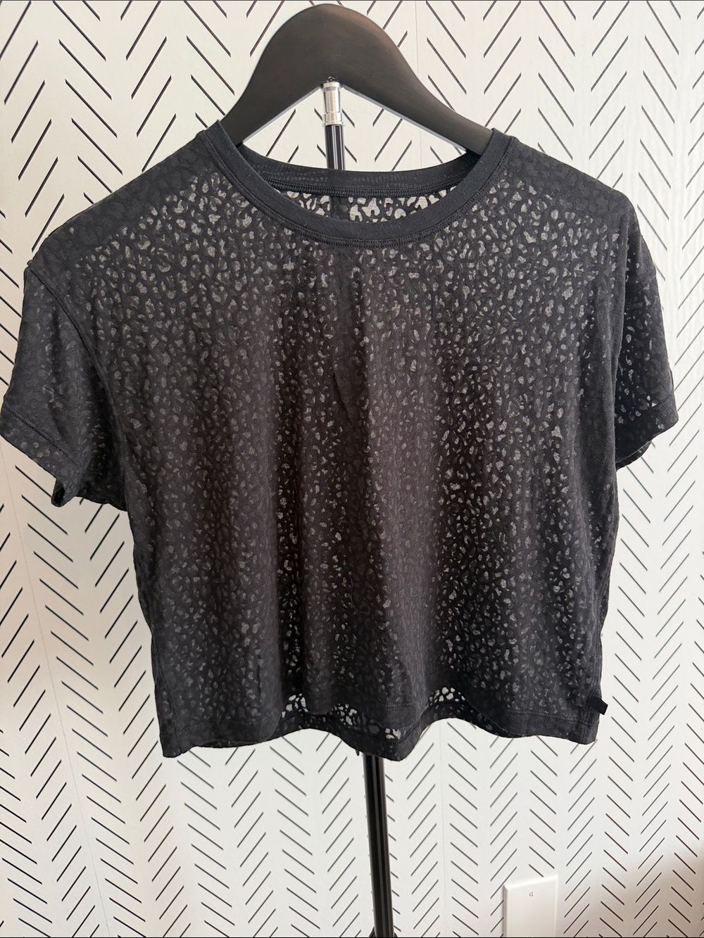 lululemon athletica Black Sheer Leopard-Pattern Crop Tee